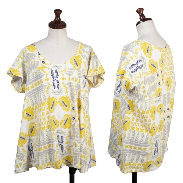 Plantation Floral Print Paneling Top White,Yellow,Grey M K-174496_001