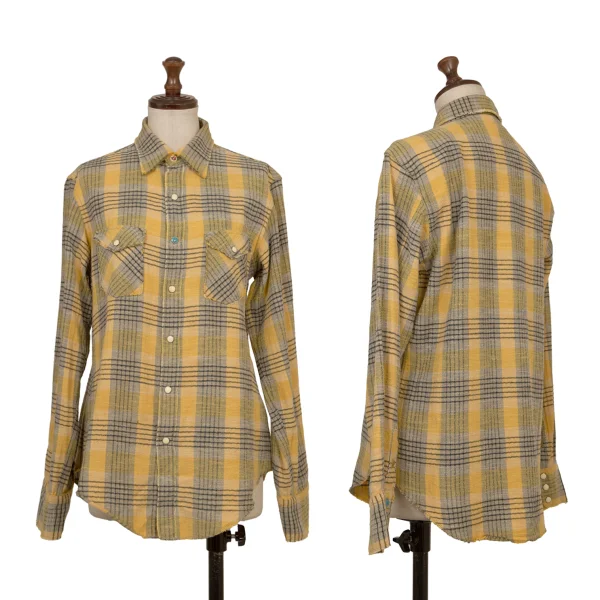 45rpm 45R Cut-off Snap Button Check Flannel Shirt Yellow 2 K-174499_001