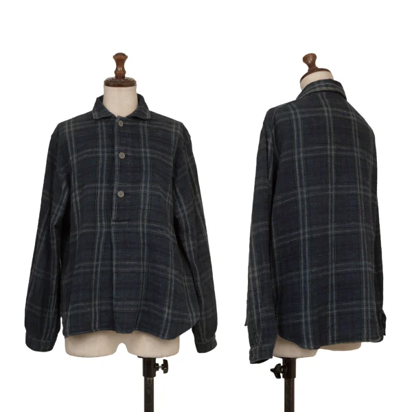 45rpm& Indigo Dyed Cotton Check Pullover Shirt Navy,Dark Green 1 K-174500_001