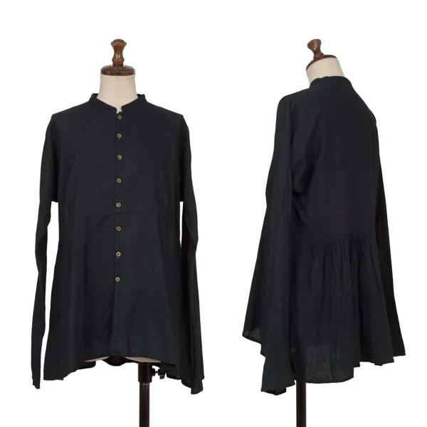 45rpm 45R Indigo Dyed Cotton Band Collar Blouse Navy 1 K-174502_001