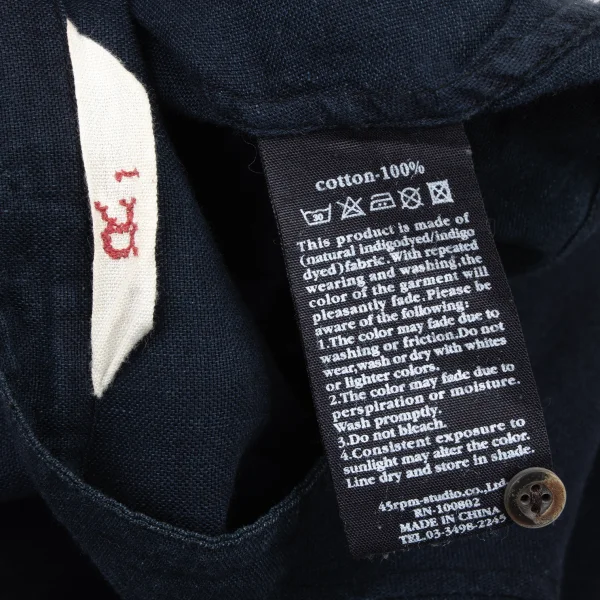 45rpm 45R Indigo Dyed Cotton Band Collar Blouse K-174502_016
