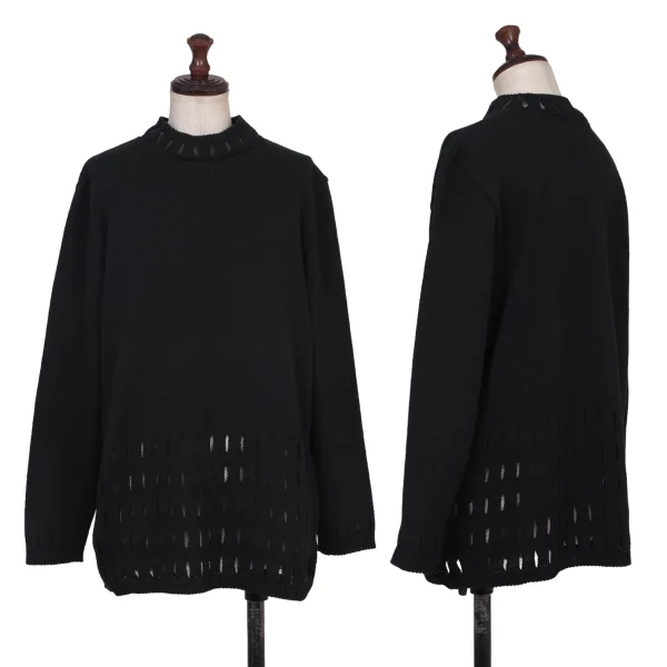 JUNIOR GAULTIER Cotton Acrylic Slit High-Neck Knit Top Black 40 K-174523_001