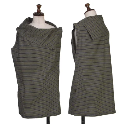 ISSEY MIYAKE Drape Neck Stripe Sleeveless Top