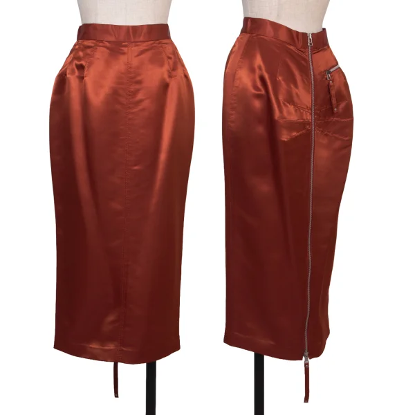 Jean Paul GAULTIER FEMME Rayon Blend Back Zip Shiny Skirt Bordeaux 40 K-174538_001