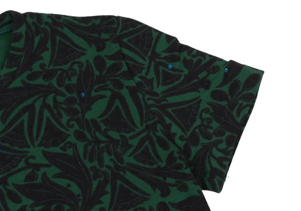 ズッカzucca ウールビジュー装飾ボタニカルプリントTシャツ 緑黒M K-174546_004