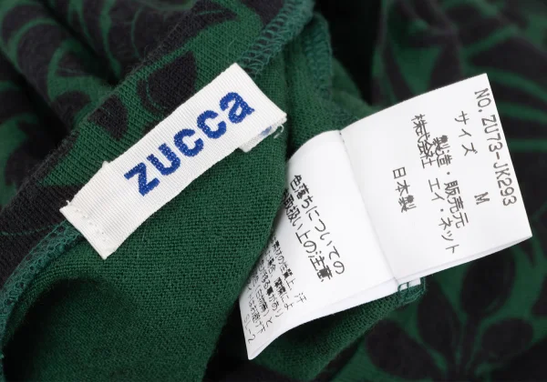ズッカzucca ウールビジュー装飾ボタニカルプリントTシャツ 緑黒M K-174546_010