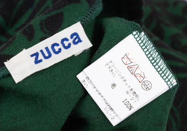 ズッカzucca ウールビジュー装飾ボタニカルプリントTシャツ 緑黒M K-174546_011