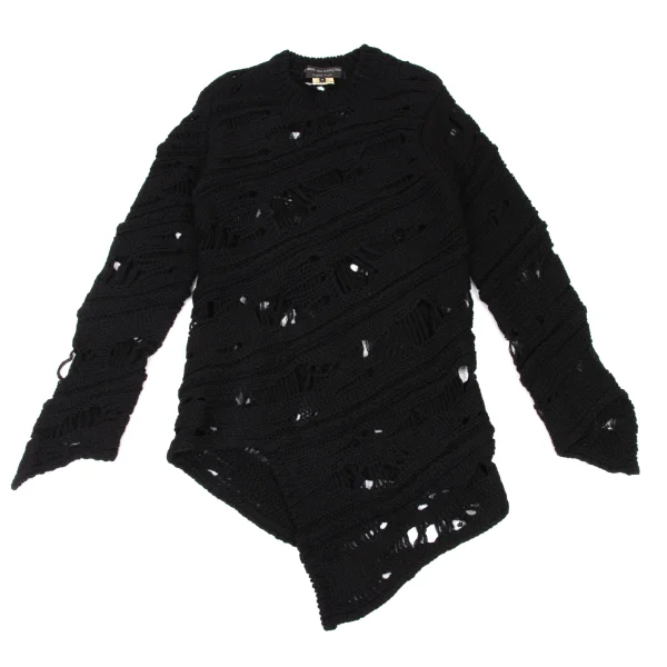 COMME des GARCONS HOMME PLUS Distressed Twist Knit Sweater Black M K-174555_001