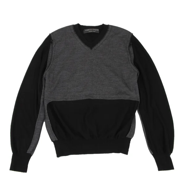 COMME des GARCONS HOMME PLUS Inside out V Neck Knit Sweater Grey,Black M K-174556_001