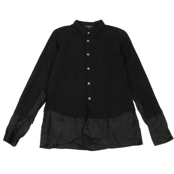 COMME des GARCONS HOMME PLUS Switching Dyed Wool Crape Shirt Black M K-174557_001