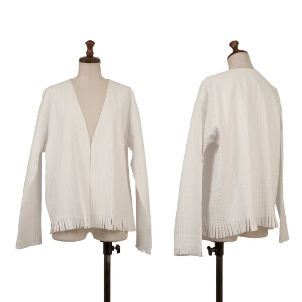 ASHA BY MDS Cotton Taped Fringe Buttonless Jacket White M K-174579_001