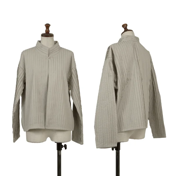 ASHA BY MDS Cotton Stitch Pleated 1Button Stand Collar Jacket Grey M K-174581_001