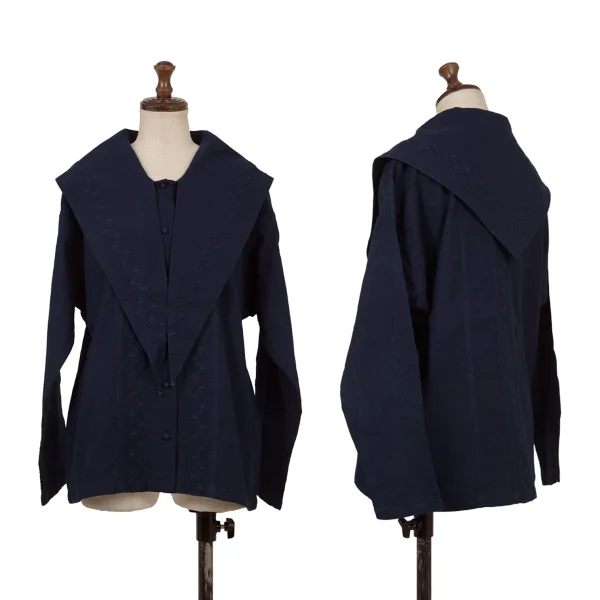 ASHA BY MDS Cotton Zigzag Design-Collar Blouse Navy S-M K-174584_001