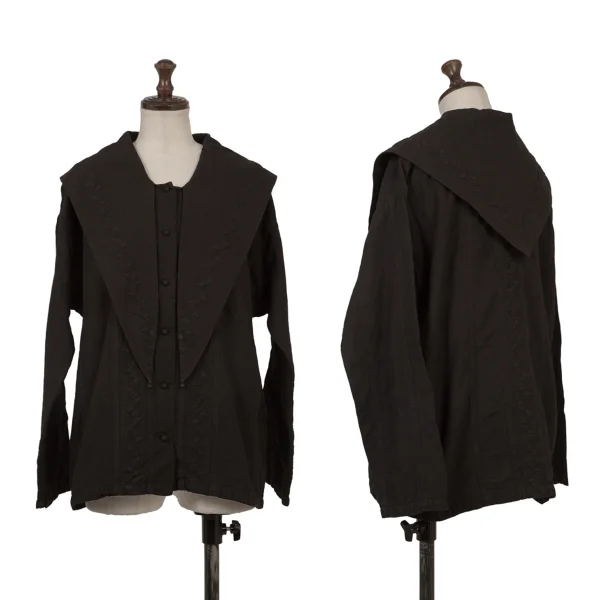 ASHA BY MDS Cotton Zigzag Design-Collar Blouse Black S-M K-174585_001