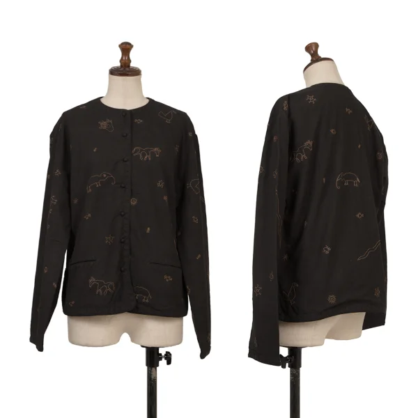 ASHA BY MDS animal Stitch Zigzag Trim Collarless Jacket Black S-M K-174586_001