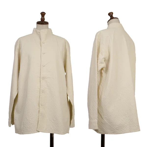 ASHA BY MDS Cotton Check Embroidered Stand-Collar Jacket Ivory M K-174589_001