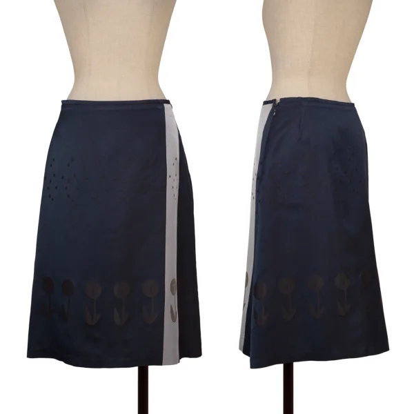 mina perhonen Floral Jacquard Silk Skirt Navy XS-S K-174597_001