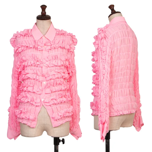 COMME des GARCONS Poly Chiffon Ruffled Gather Blouse Pink S K-174621_001