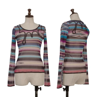 Jean Paul GAULTIER FEMME Taping Design Mesh Striped Top