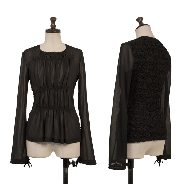 Jean Paul GAULTIER FEMME Shirring Sheer Blouse Black 40 K-174629_001