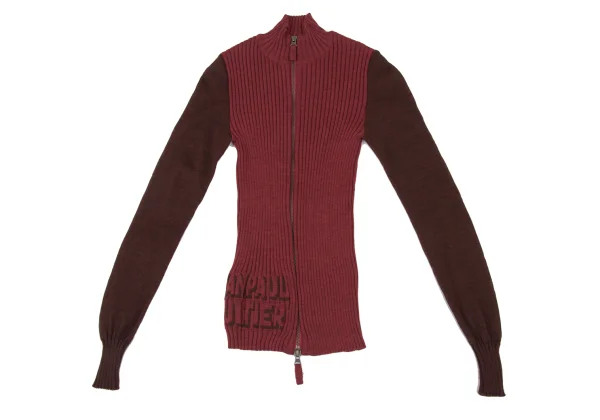 Jean Paul GAULTIER FEMME Logo Weave Sleeve Switching Zip-up Knit Top K-174630_002