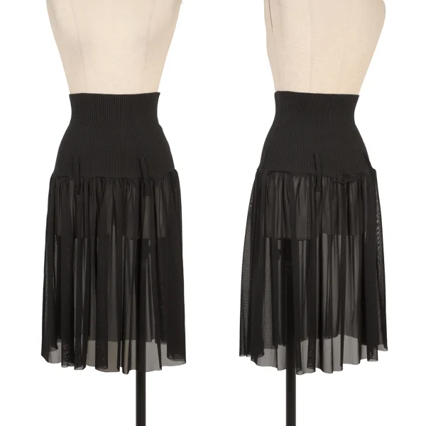 Jean Paul GAULTIER FEMME Waist Rib Mesh Skirt Black 40 K-174634_001