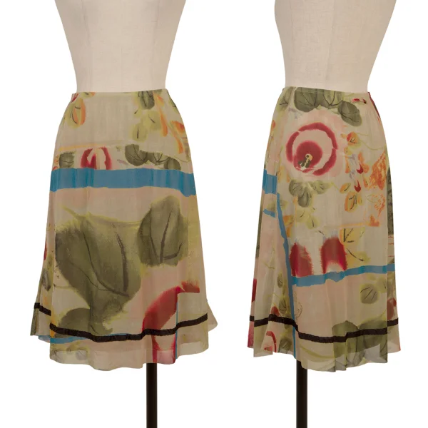 Jean Paul GAULTIER FEMME Watercolor Floral Print Mesh Skirt Multi-Color 40 K-174635_001