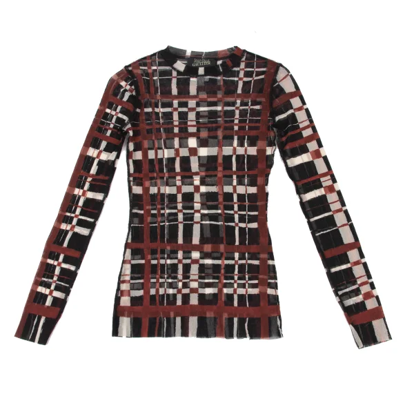 Jean Paul GAULTIER MAILLE FEMME Drawing Check-Print Mesh Top K-174639_002