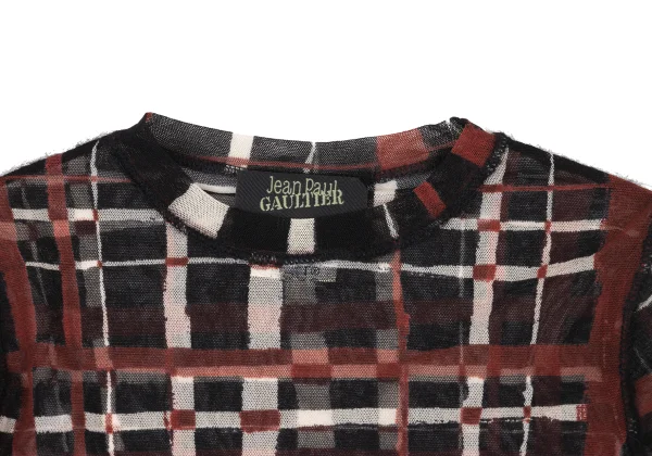 Jean Paul GAULTIER MAILLE FEMME Drawing Check-Print Mesh Top K-174639_003
