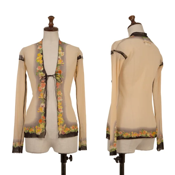 Jean Paul GAULTIER MAILLE FEMME Floral Print Mesh Cardigan Beige S K-174640_001