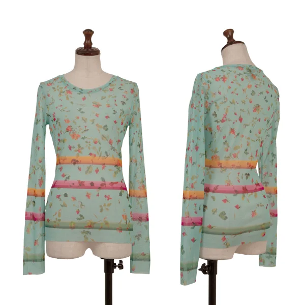 Jean Paul GAULTIER Floral Print Mesh Top Sky blue 40 K-174642_001