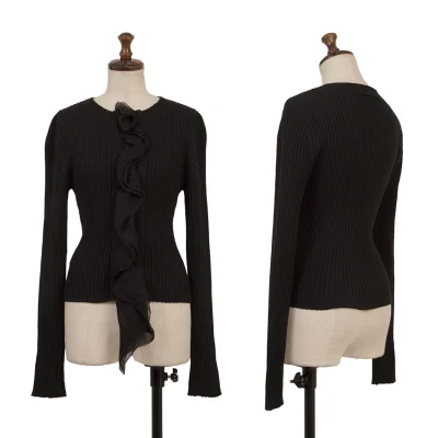 Jean Paul GAULTIER Wool Frill Switching Rib Knit Cardigan