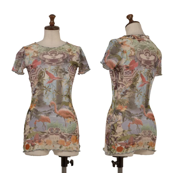 Jean Paul GAULTIER SOLEIL Tropical Print Mesh T-shirt Multi-Color S K-174649_001