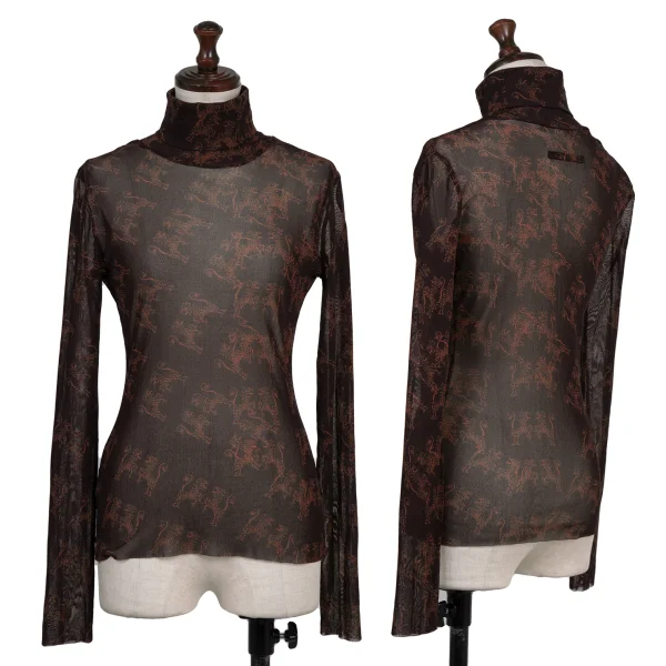 JPG by GAULTIER Damask Pattern Turtleneck Mesh Top Brown 40 K-174653_001