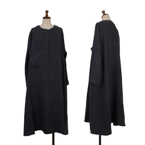 Y's Linen Collarless Pullover Dress Navy S-M K-174658_001