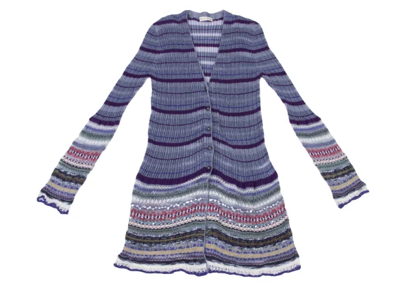 ETRO Linen Blend Stripe Glitter Rib Knit Long Cardigan K-174669_002
