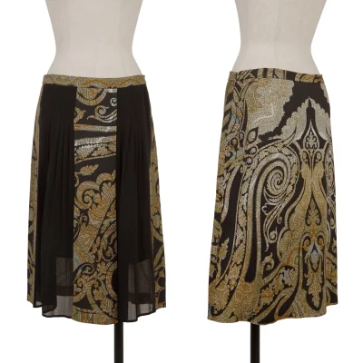 ETRO Rayon Blend Graphic Print Sheer Pleats Stretch Skirt