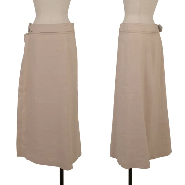 GIORGIO ARMANI Linen Silk Zip Belt Design Skirt Beige 42 K-174678_001