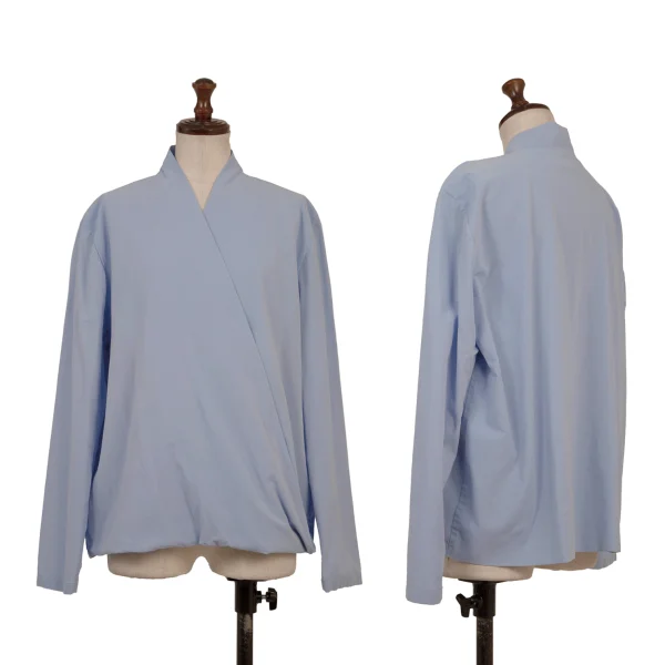 ISSEY MIYAKE PERMANENTE Cotton Drape Wrap-Front Blouse Blue M K-174683_001