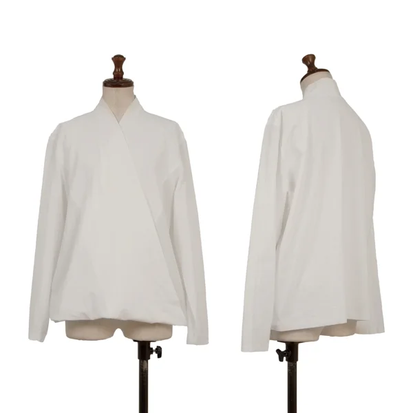 ISSEY MIYAKE PERMANENTE Cotton Drape Wrap Front Blouse White M K-174684_001