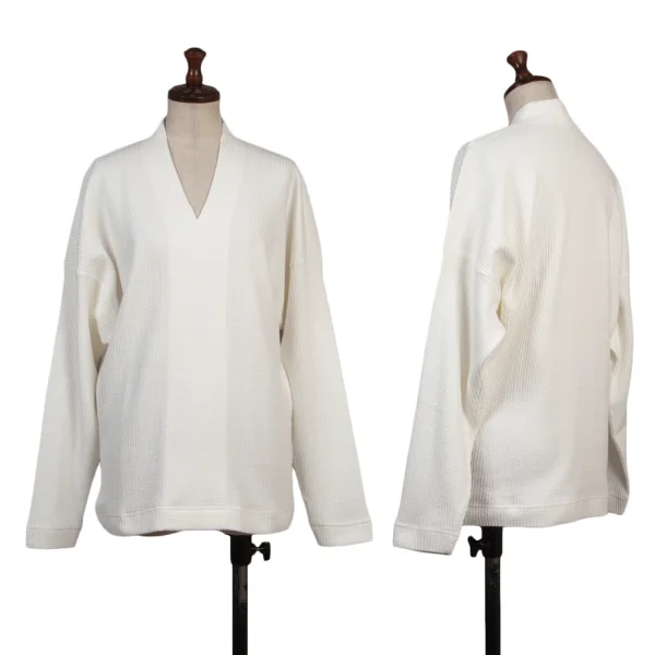 Plantation Cotton Ridge Weave V Neck T Shirt White M K-174722_001
