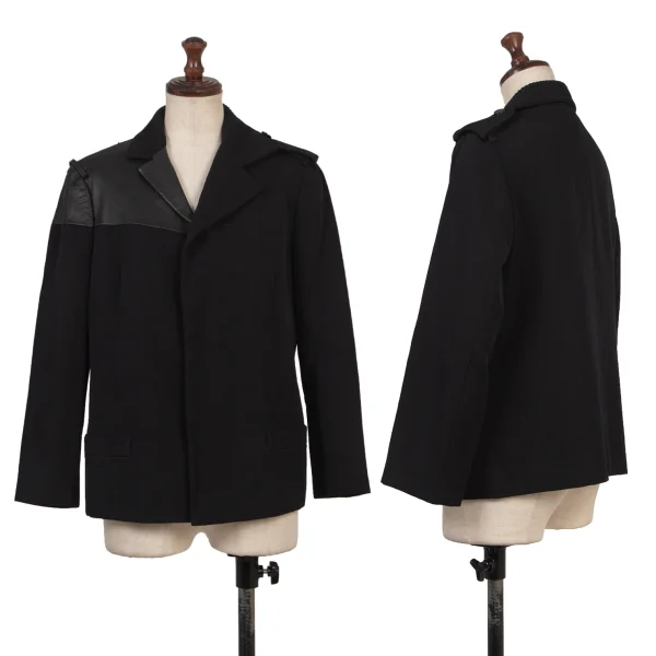 Yohji Yamamoto FEMME Leather Patchwork Wool Jacket Black 1 K-174747_001
