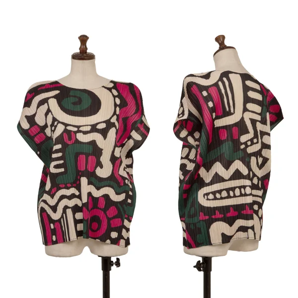 PLEATS PLEASE Pleats Geometric Print Sleeveless Top Multi-Color 3 K-174763_001