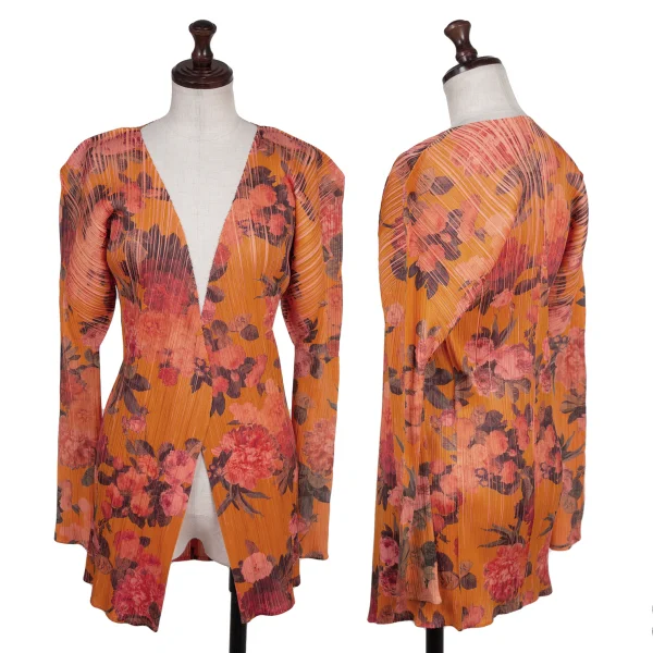 PLEATS PLEASE Pleated Floral Print Cardigan Pink,Orange 3 K-174764_001