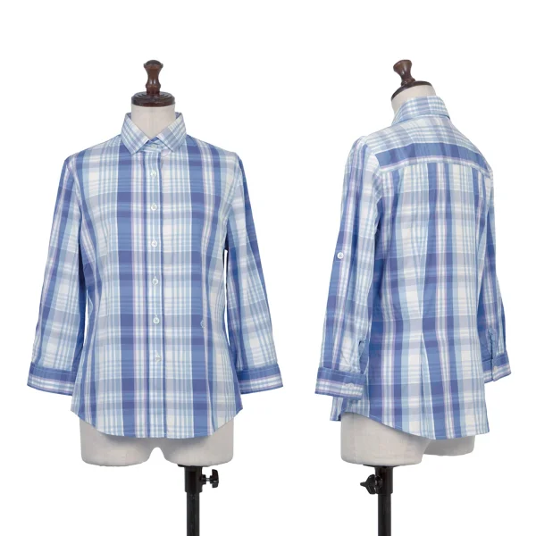 NARACAMICIE One Point Embroidered Check Shirt Blue,White 1 K-174775_001