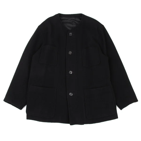 COMME des GARCONS HOMME Melton Wool Collarless Zip-Up Jacket Black M K-174776_001