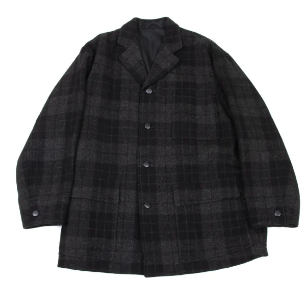 COMME des GARCONS HOMME Brushed Wool Check Open Collar Jacket Grey,Black M K-174778_001