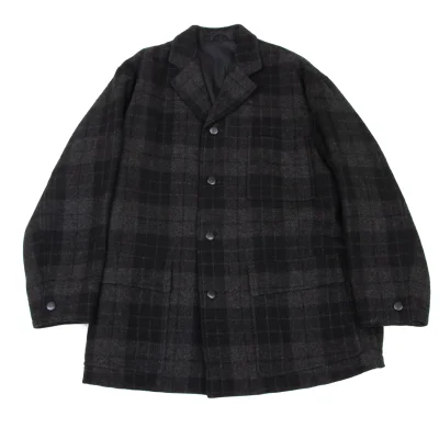 COMME des GARCONS HOMME Brushed Wool Check Open Collar Jacket