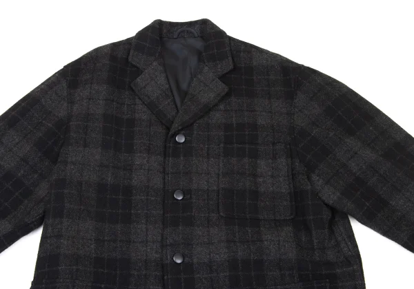 COMME des GARCONS HOMME Brushed Wool Check Open Collar Jacket K-174778_002
