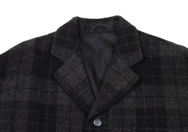 COMME des GARCONS HOMME Brushed Wool Check Open Collar Jacket K-174778_003